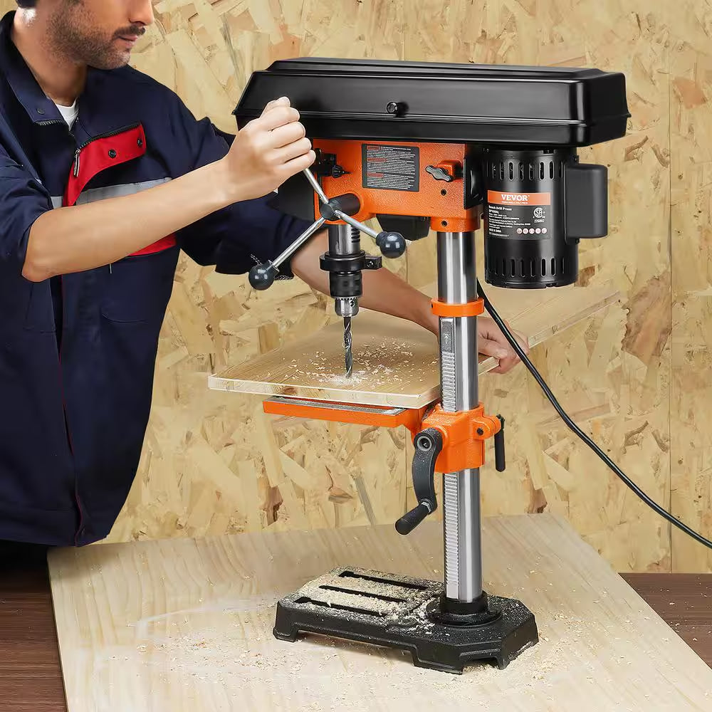 10 In. Benchtop Drill Press 3.2 Amp 5-Speed Cast Iron Bench Drill Press Tabletop Drilling Machine for Wood Metal
