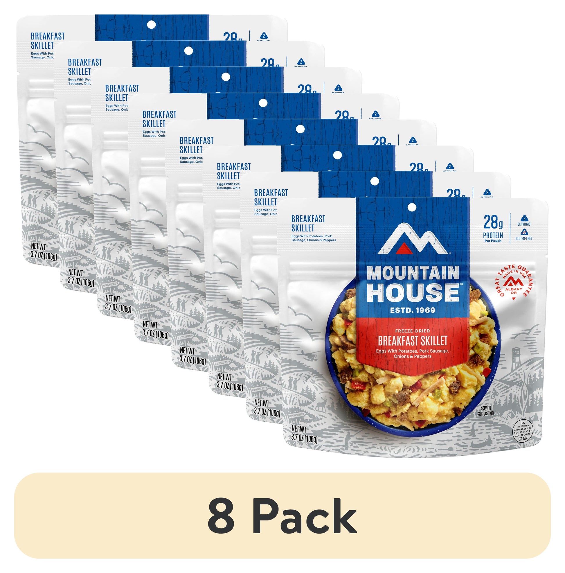 (8 Pack)  Breakfast Skillet, Freeze-Dried Camping & Backpacking Food, 2 Servings, GF