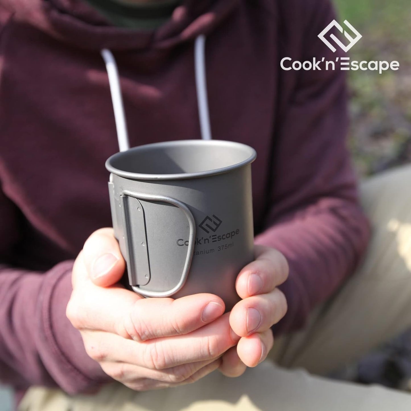 375Ml Camping Mug, Small Titanium Cup with Lightweight Backpacking Coffee Mug Foldable Handle for Outdoor Hiking Picnic Open Fire Cooking