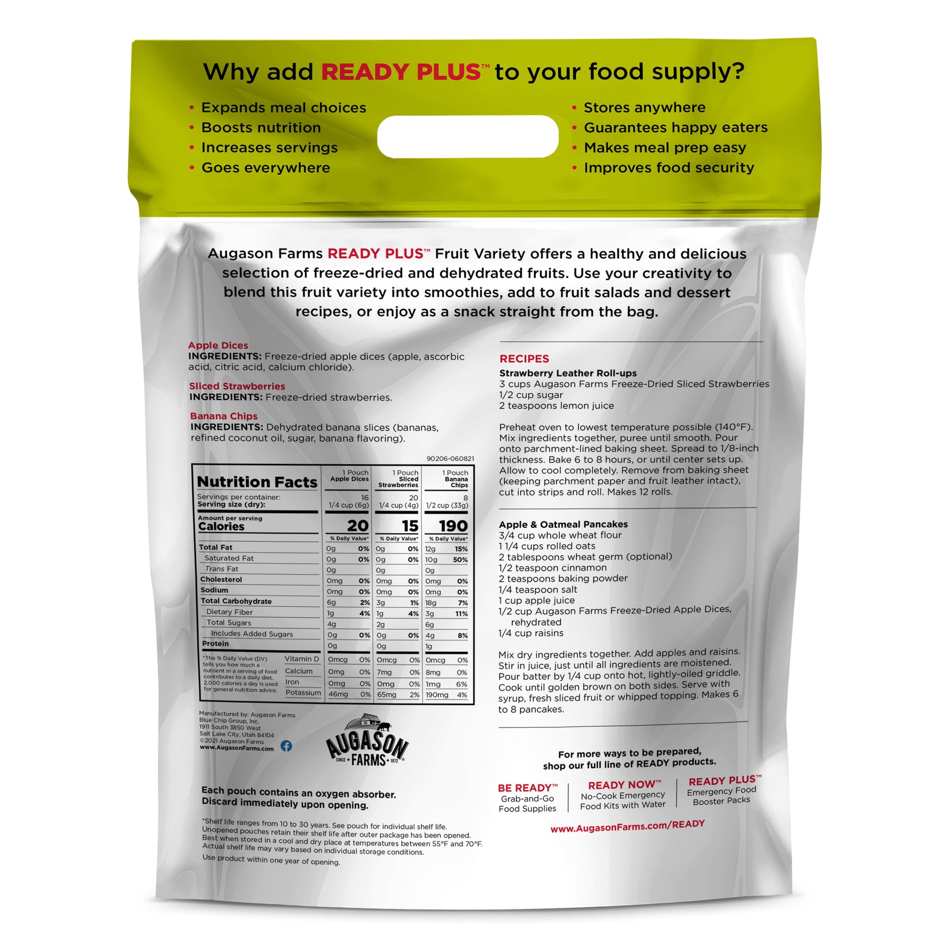 READY PLUS™ Freeze-Dried and Dehydrated Fruits Resealable Pouch Emergency Food Supply 15.6 Oz.