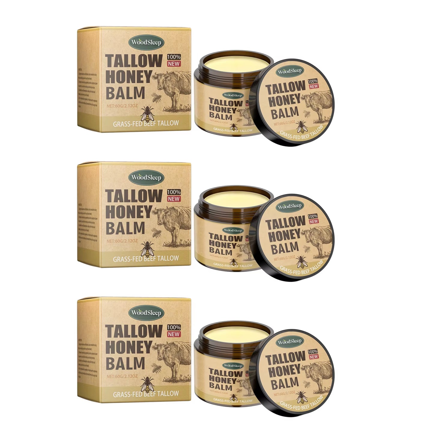 Beef Tallow Honey Balm Moisturizing Hydrating Face Cream Body Lotion Fades Fine Lines Tighten Soothen Brightening Facial Skin