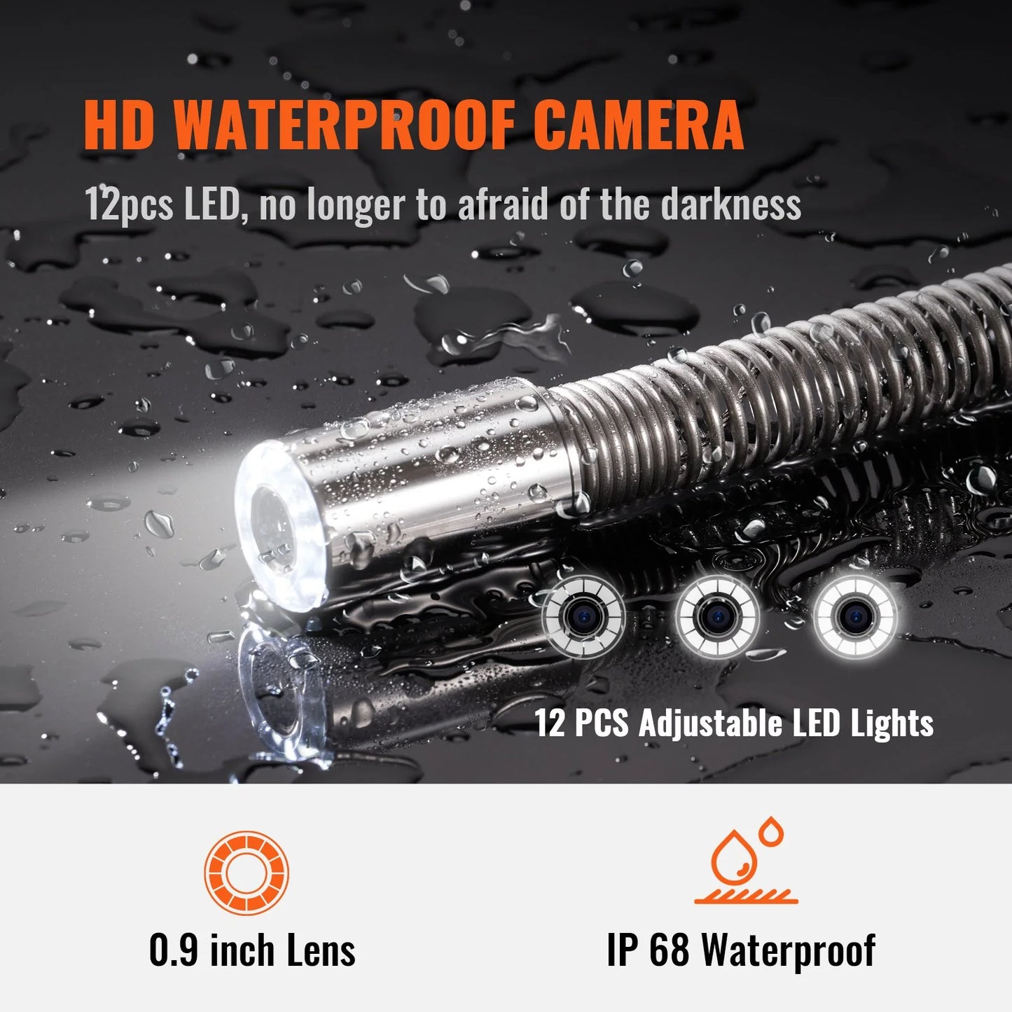 VEVOR Sewer Camera with 512Hz Locator, 165 Ft/50 M, 9 Pipeline Inspection Camera with DVR Function, IP68 Camera with 12 Adjustable Leds, a 16 GB SD Card for Sewer Line, Home, Duct Drain Pipe Plumbing