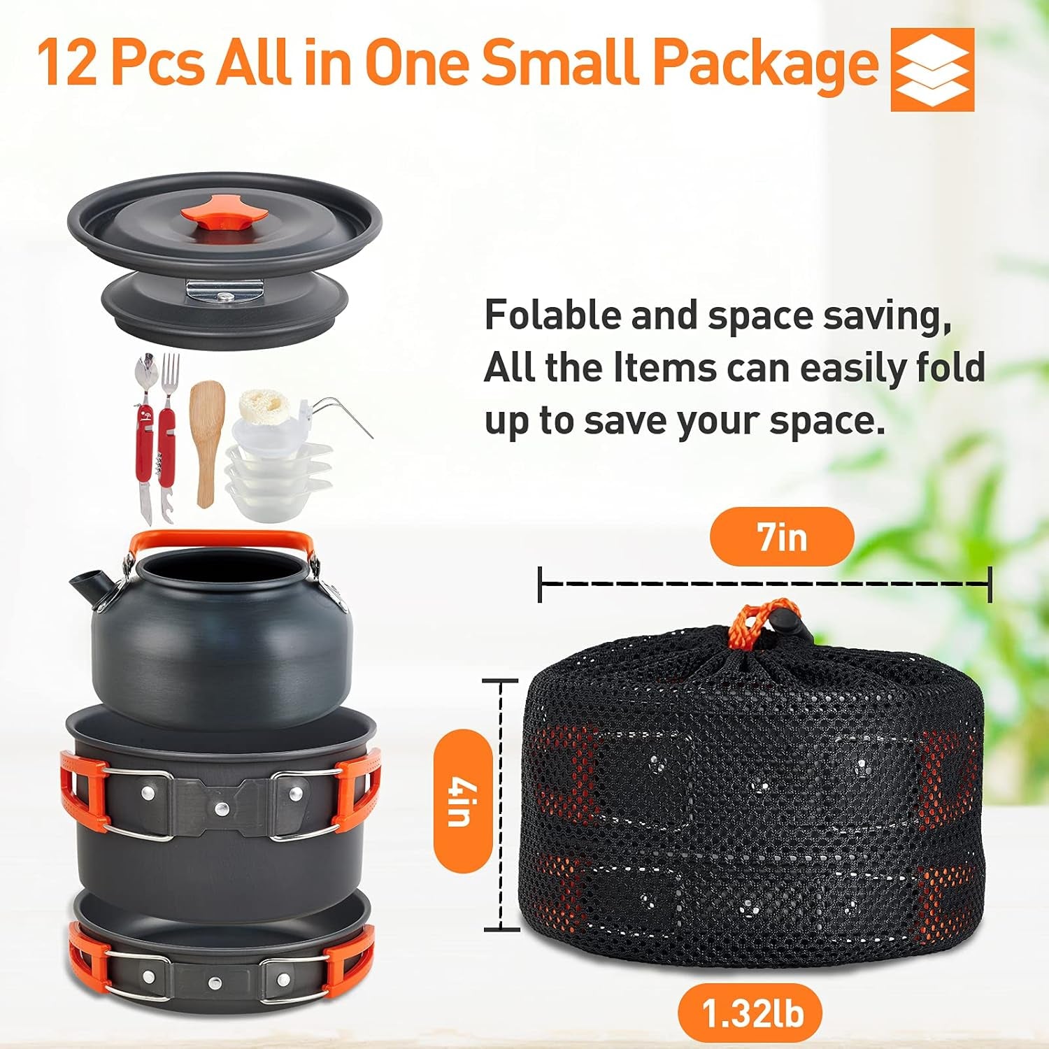 Camping Cookware Mess Kit for 1-3 Person Backpacking Cookware Set 12 Pcs Camping Pots and Pans Set with Mesh Bag for Outdoor Camping Backpacking Hiking Picnic