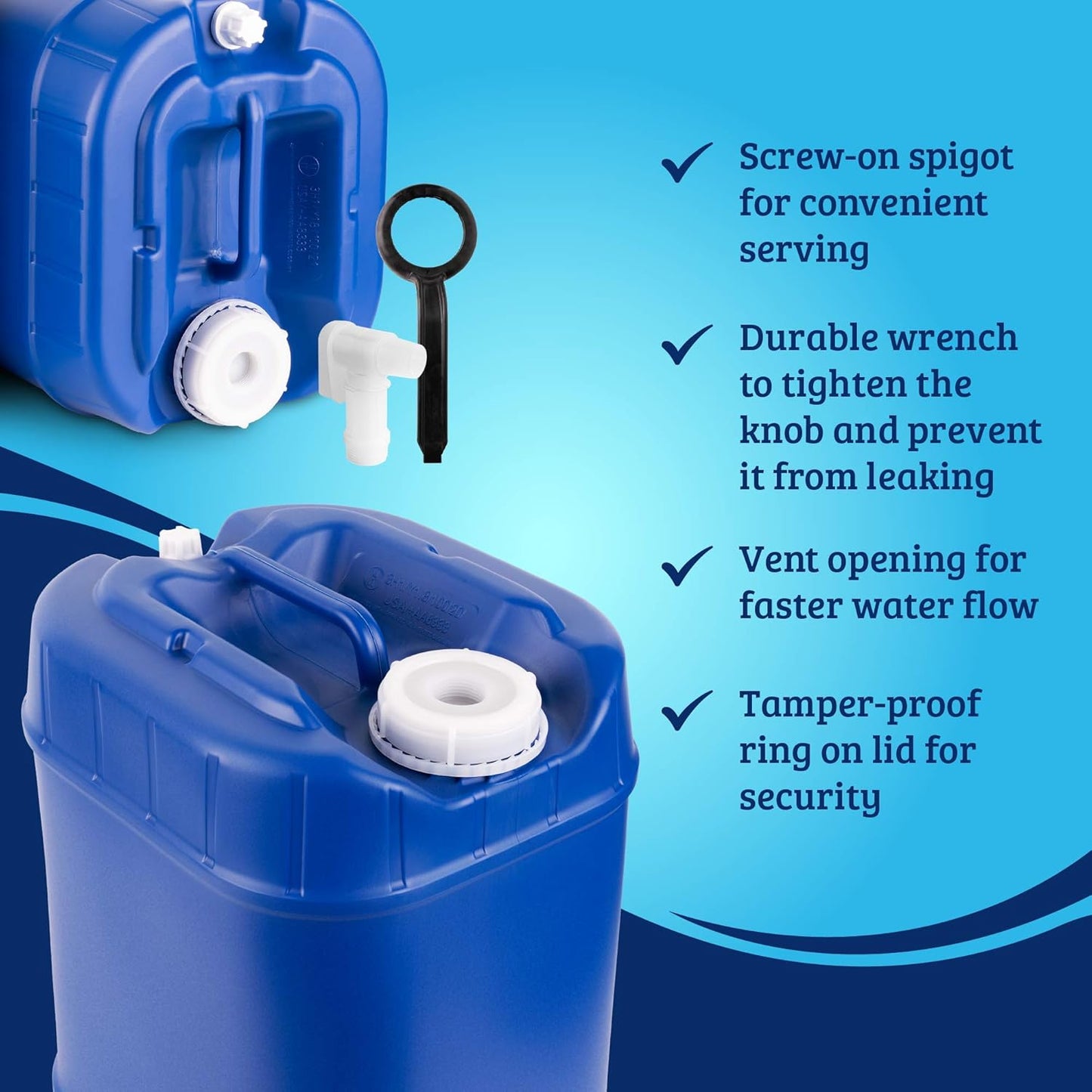 5-Gallon Stackable Water Storage Containers with Lids, Emergency Water Storage Kit Including Spigots, Wrench, and Water Preserver, 80 Gallons