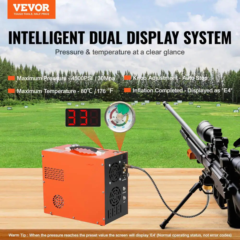 0.26 Gal. Portable Gas PCP Air Compressor 4500 PSI/30 Mpa Auto-Stop with Built-In Water Fan Cooling for Air Rifle Airgun