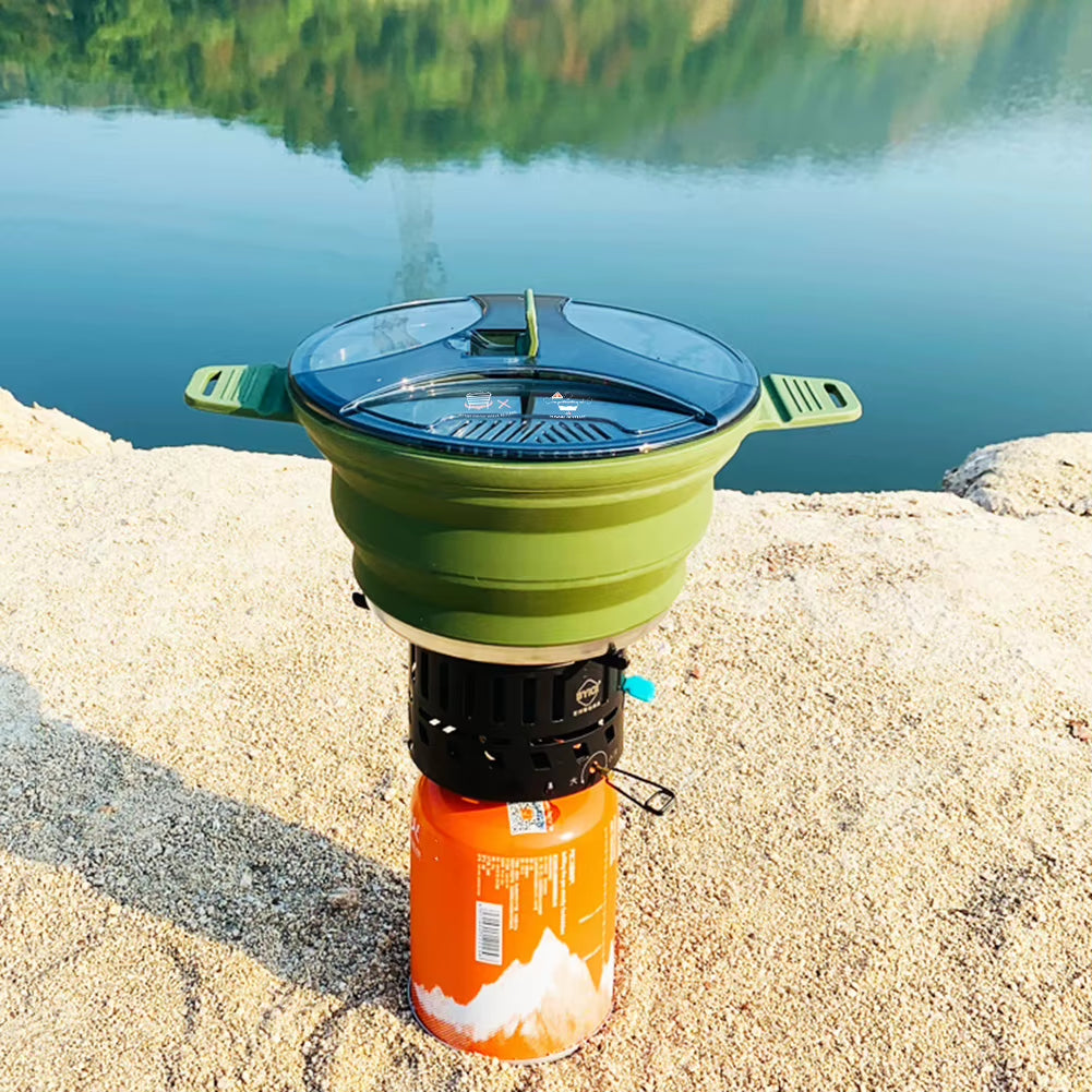 Foldable Portable Camping Cook Pot Saving Space Open Fire Coffee Pot Heat Resistant with Handle for Hiking Backpacking Tableware