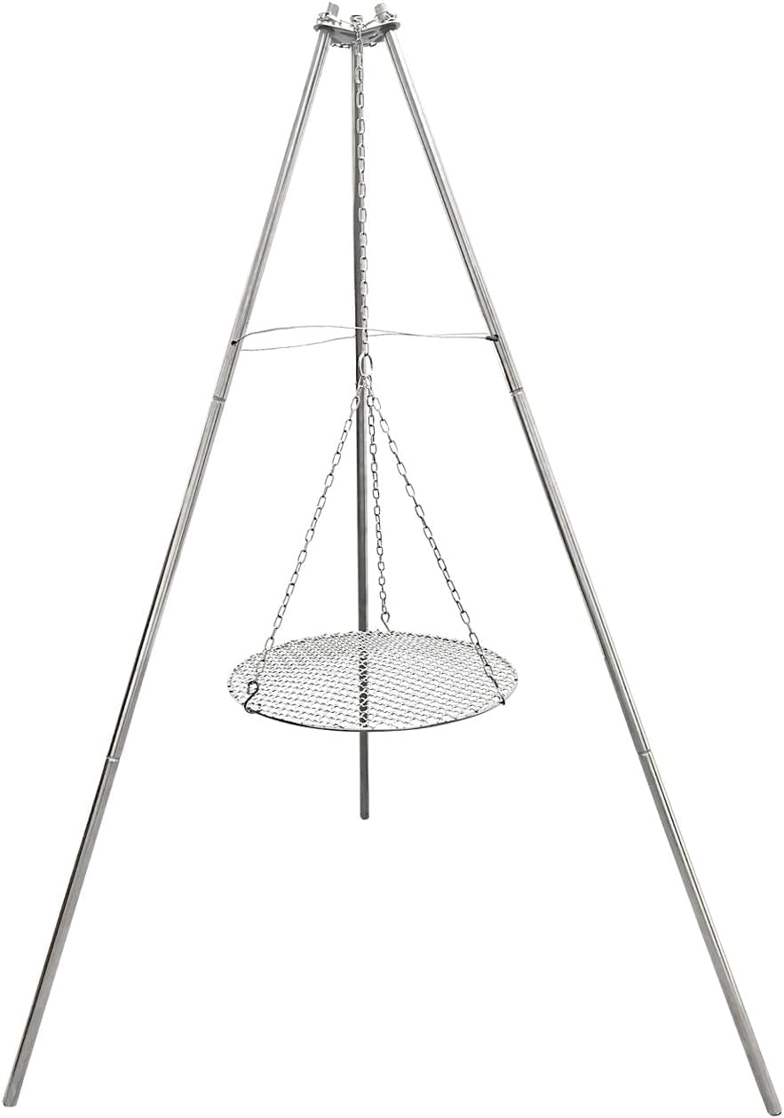 Camp Fire Tripod for Cooking, Stainless Steel Camping Fire Grill with Adjustable