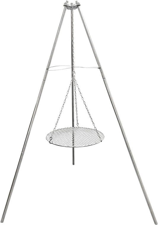 Camp Fire Tripod for Cooking, Stainless Steel Camping Fire Grill with Adjustable
