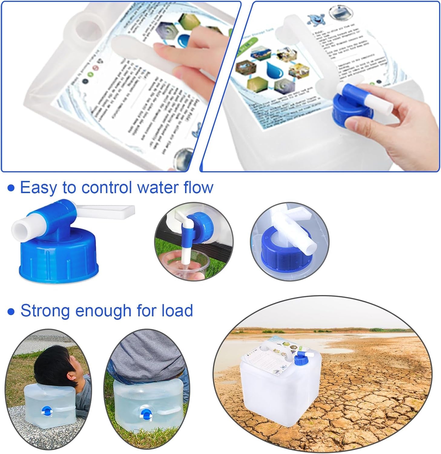 Camping Water Storage Containers - BPA Free Water Container for Outdoors Hiking Collapsible Water Jug with Spigot Emergency Water Storage for Survival Kits 2.6/5.3 Gallon