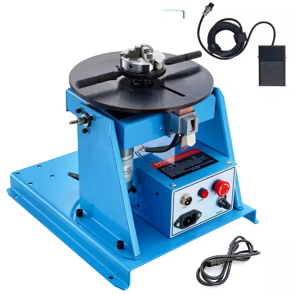 Rotary Welding Positioner 10KG 0-90° Welding Turntable Table with 8.1 In. 3-Jaw Lathe Chuck 1 to 12 RPM 20W for Welding