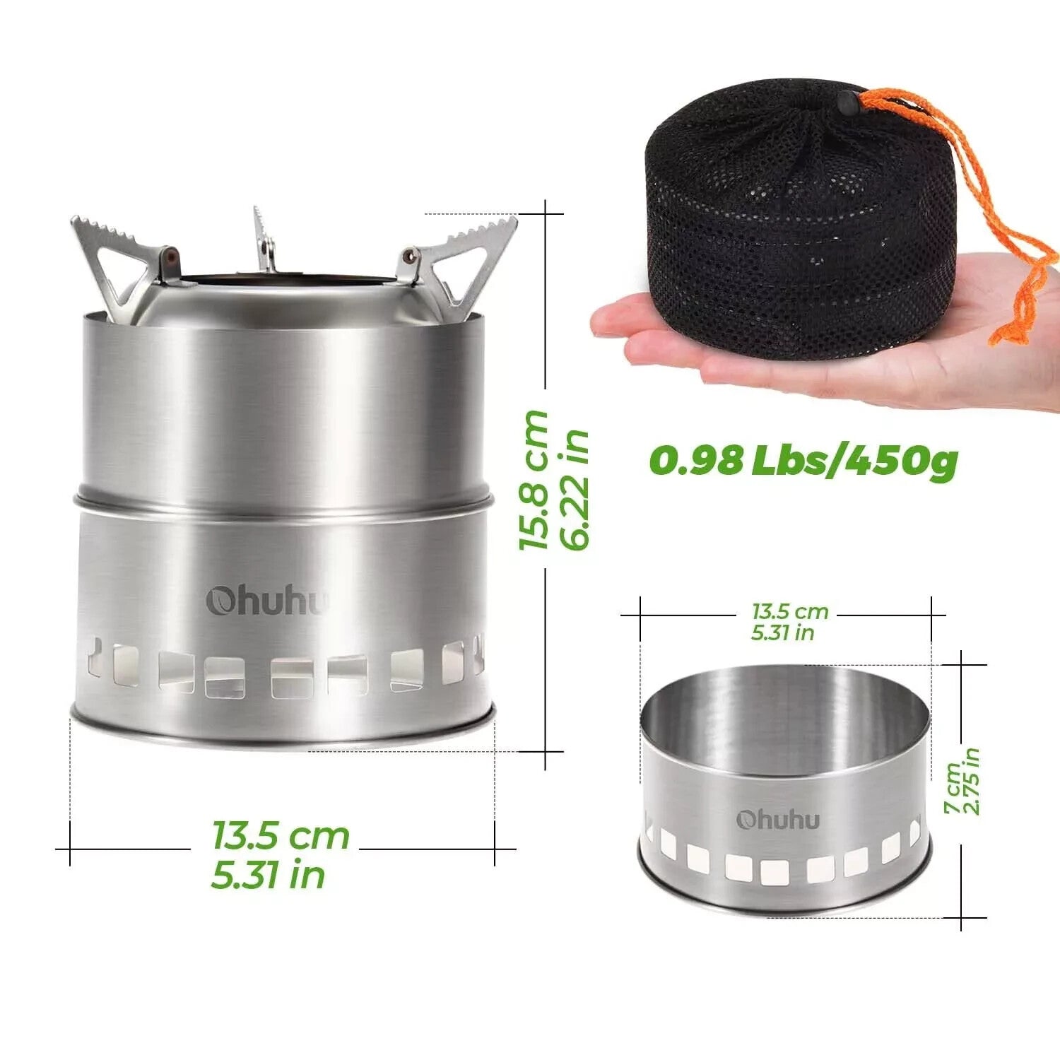 Camping Stove Wood: Ohuhu Mini Camping Stove Solo Stoves Stainless Steel