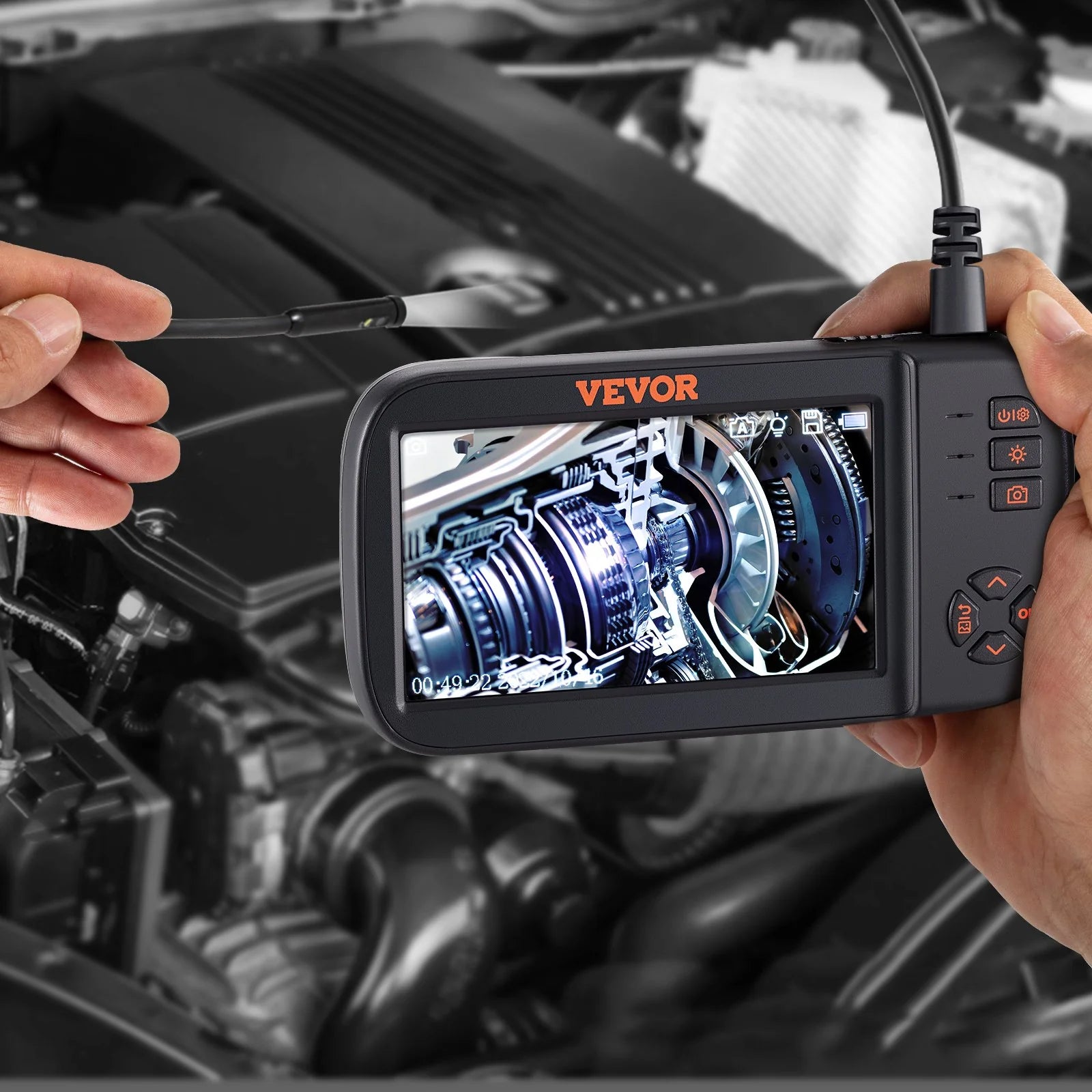 VEVOR Borescope Camera, Triple Lens Endoscope Camera with Light, 4.5 Screen 1080P Inspection Camera with 10 LED Light, IP67 Waterproof Drain Snake Camera for Auto, Plumbing (16.5FT Cable, 32GB Card)