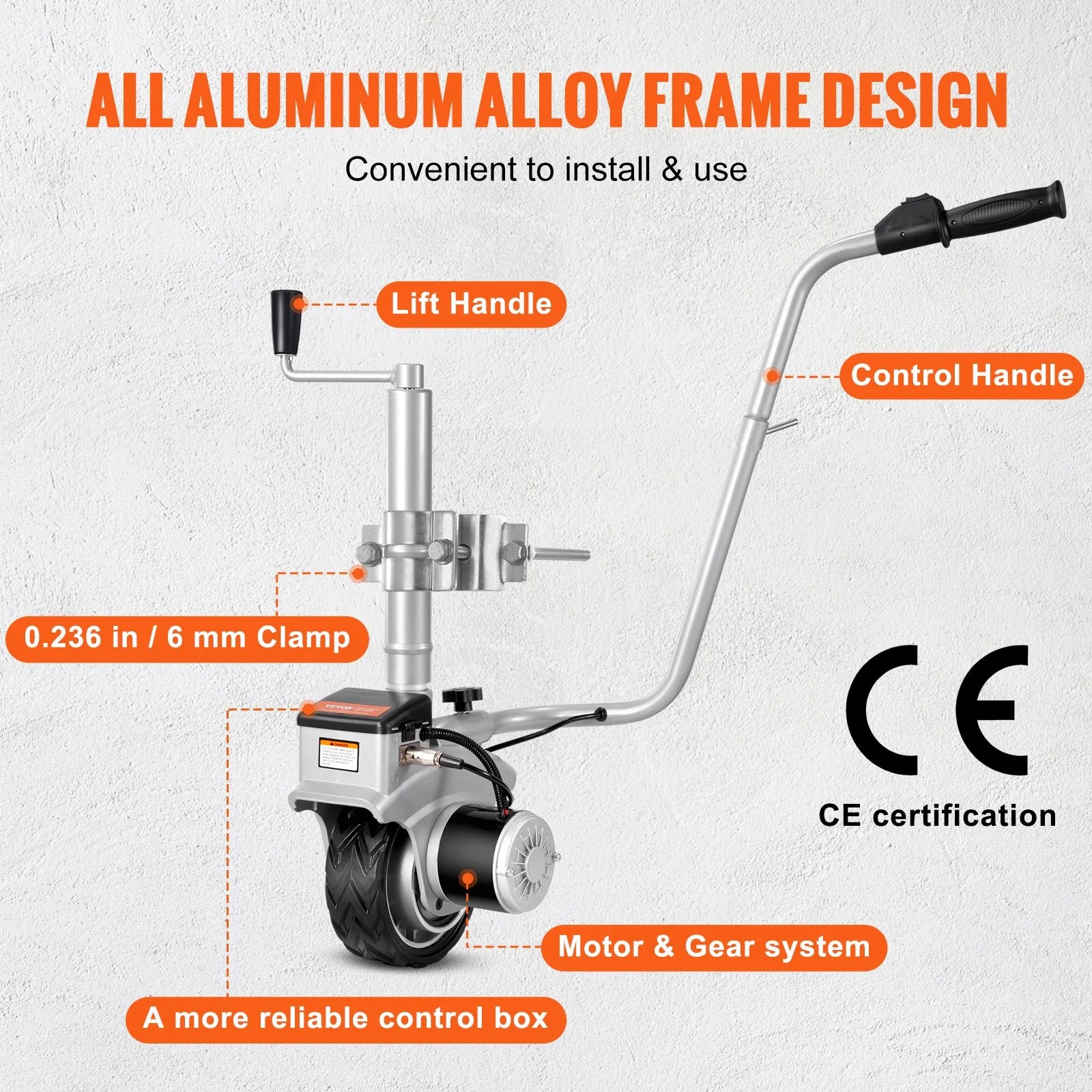 VEVOR Electric Trailer Dolly, 5000Lbs Towing Capacity, 350W 12V Trailer Jockey Wheel with 22 Ft/Min Moving Speed, 12''-24.8'' Adjustable Clamp Height & 8'' Rubber Tire, for Moving Trailer Caravan Boat