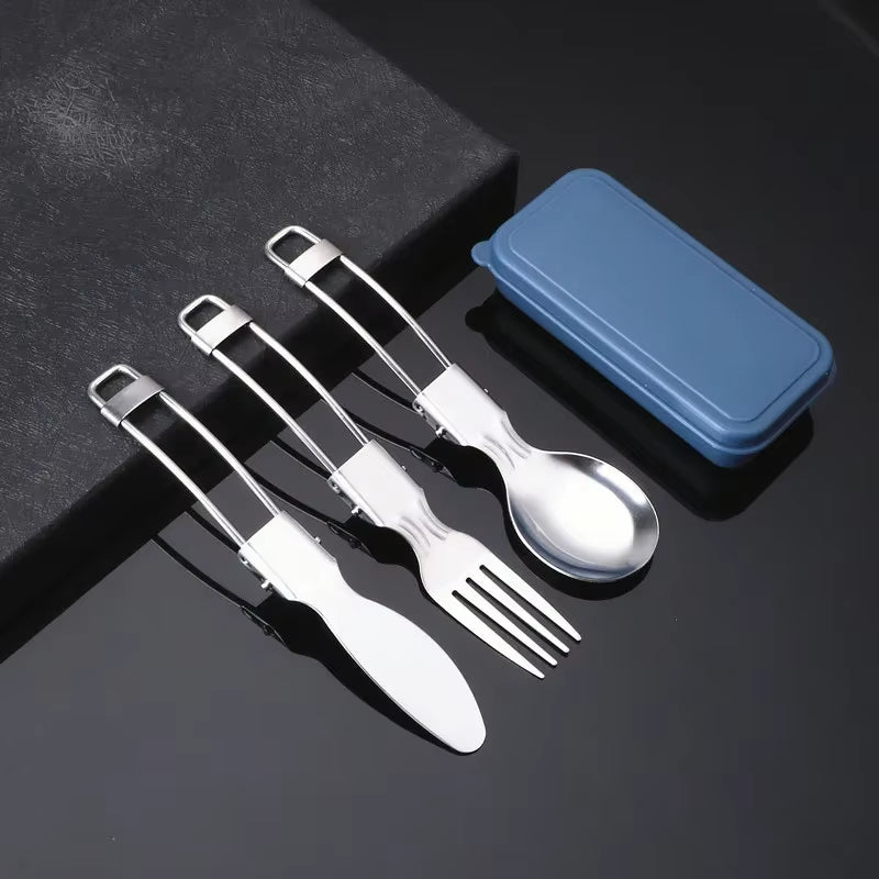 3PCS Mini Portable Outdoor Spoon Fork Tableware Camping Stainless Steel Cutlery Set for Hiking Outdoor Camping Cooking Supplies