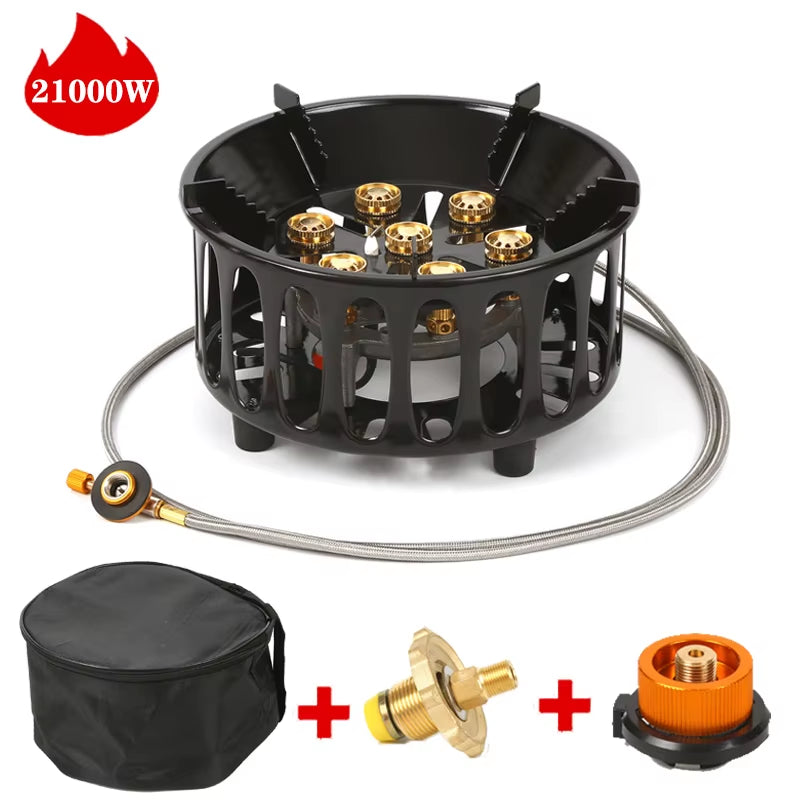 Outdoor Hiking Gas Stove 21000W 7-Core Strong Fire Power Camping Picnic BBQ Burner Portable Windproof Electronic Ignition Stoves