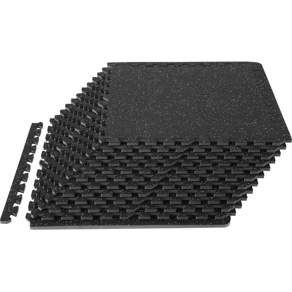 Interlocking Floor Mat 24 In. W X 24 In. L X 0.5 In. T EVA Foam Rubber Gym Flooring Mat (48 Sq.Ft. Black and Gray) 12Pcs