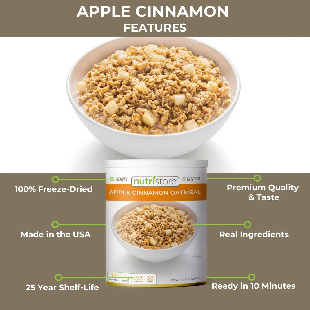 | Freeze-Dried Apple Cinnamon Oatmeal | Emergency Survival Bulk Food Storage Meal | Perfect for Everyday Quick Meals or Long-Term Storage | 25 Year Shelf Life