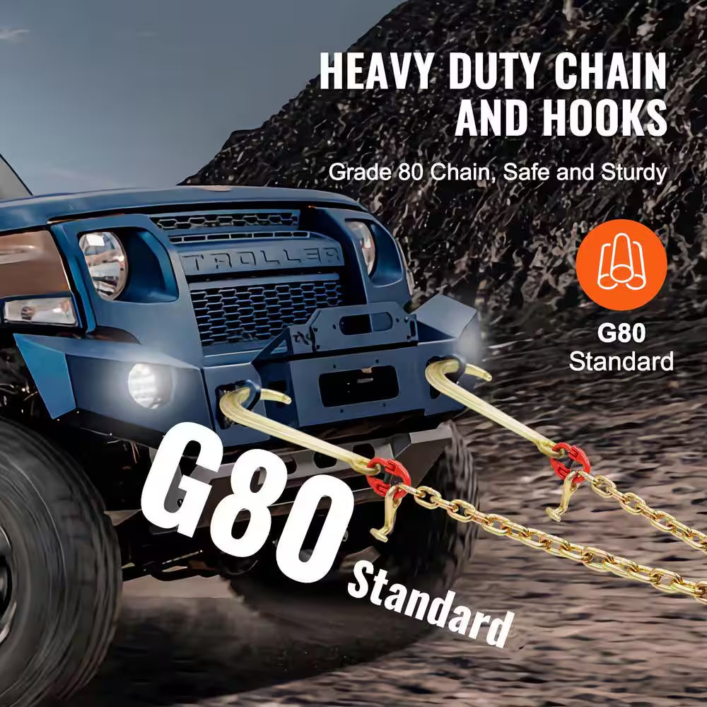 G80 V Bridle Chain, 3/8 In. Towing Chain Bridle J Hooks, T Hooks and Grab Hooks, Chain with 7800 Lbs.