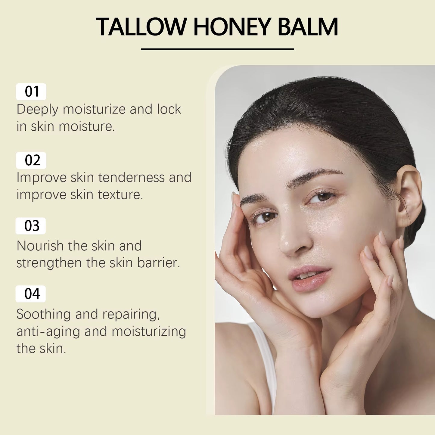 Beef Tallow Honey Balm Moisturizing Hydrating Face Cream Body Lotion Fades Fine Lines Tighten Soothen Brightening Facial Skin
