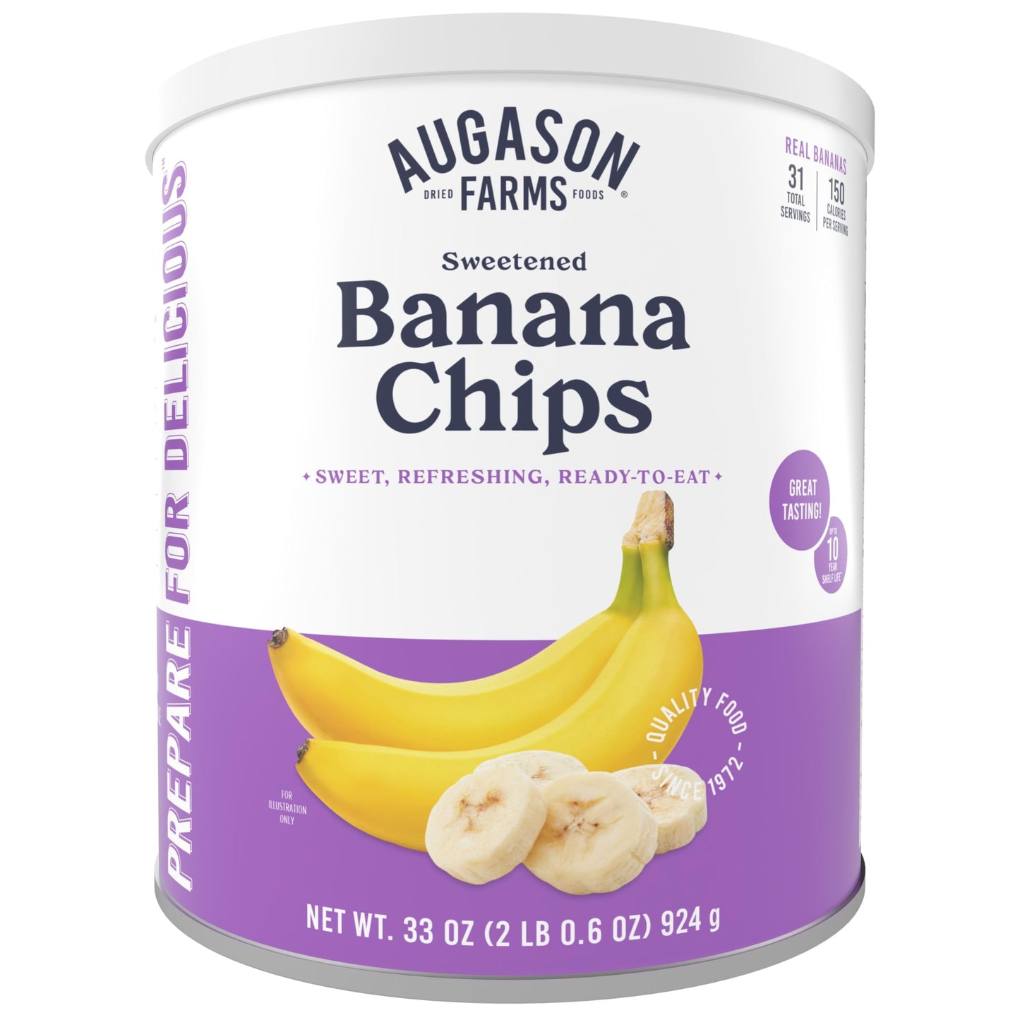 Augason TMH1 Farms Sweetened Banana Chips Can, Emergency Food Supply, Everyday Meals, 31 Servings (Packaging May Vary)
