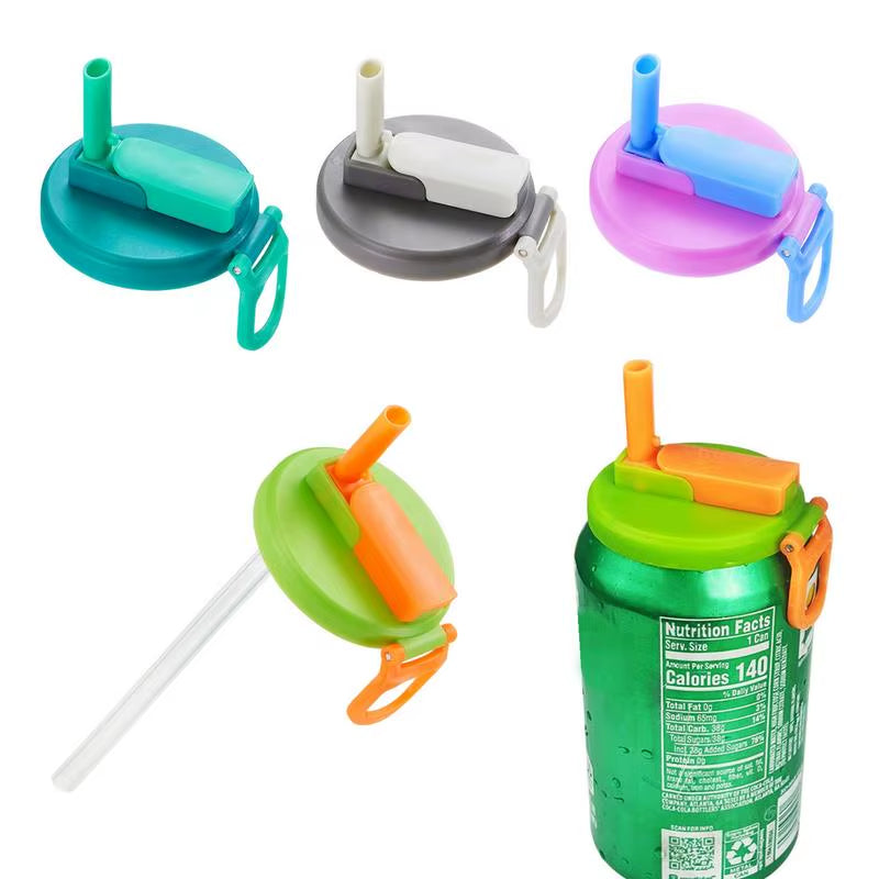 Soda Lid Covers with Straws 4Pcs Beverage Can Protector Silicone Can Covers Beer Bottle Cap Tin Can Cup Soda Leak-Proof Caps