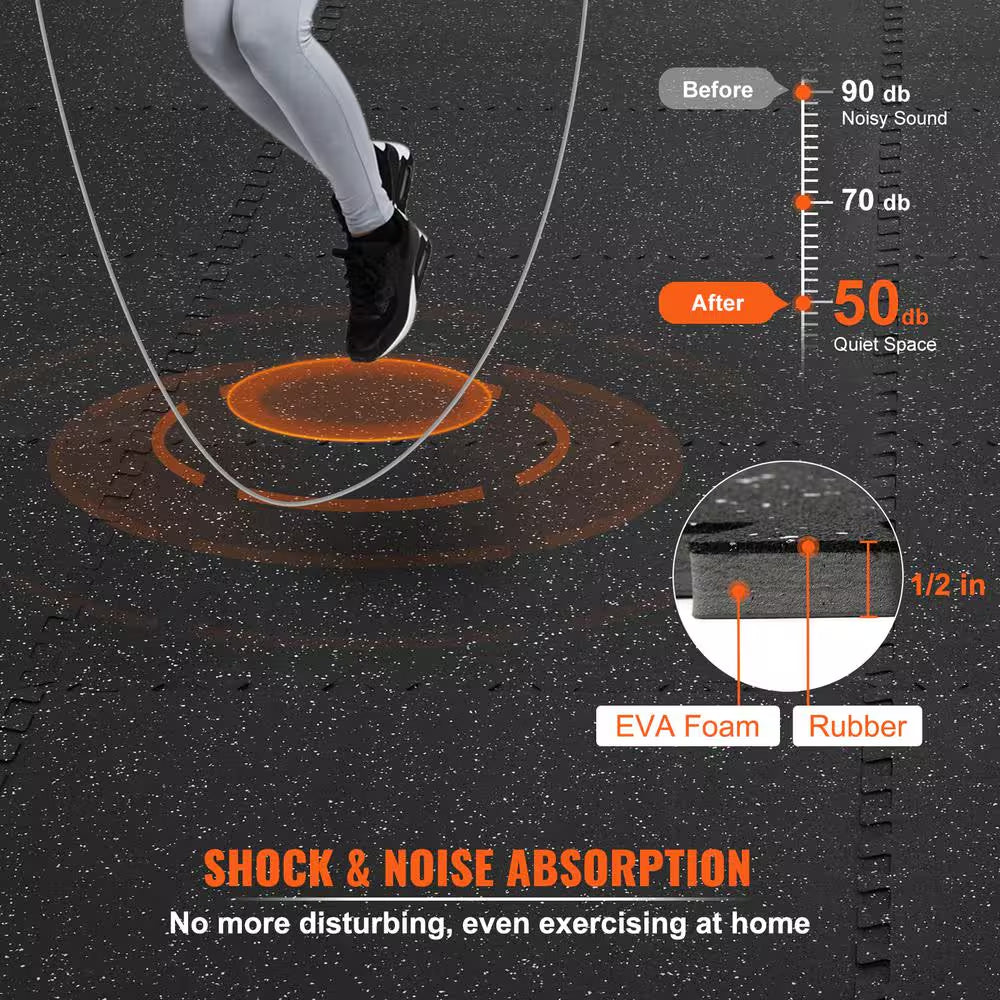 Interlocking Floor Mat 24 In. W X 24 In. L X 0.5 In. T EVA Foam Rubber Gym Flooring Mat (48 Sq.Ft. Black and Gray) 12Pcs