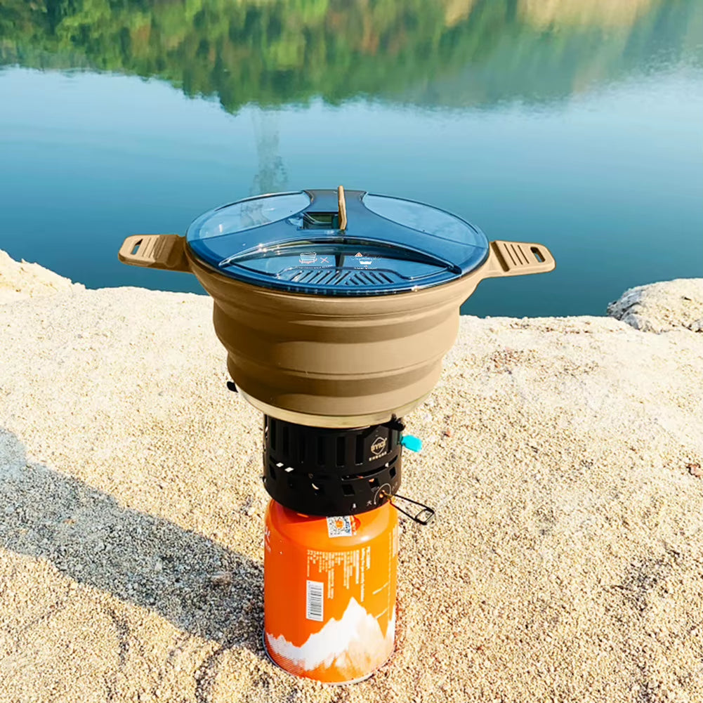 Foldable Portable Camping Cook Pot Saving Space Open Fire Coffee Pot Heat Resistant with Handle for Hiking Backpacking Tableware