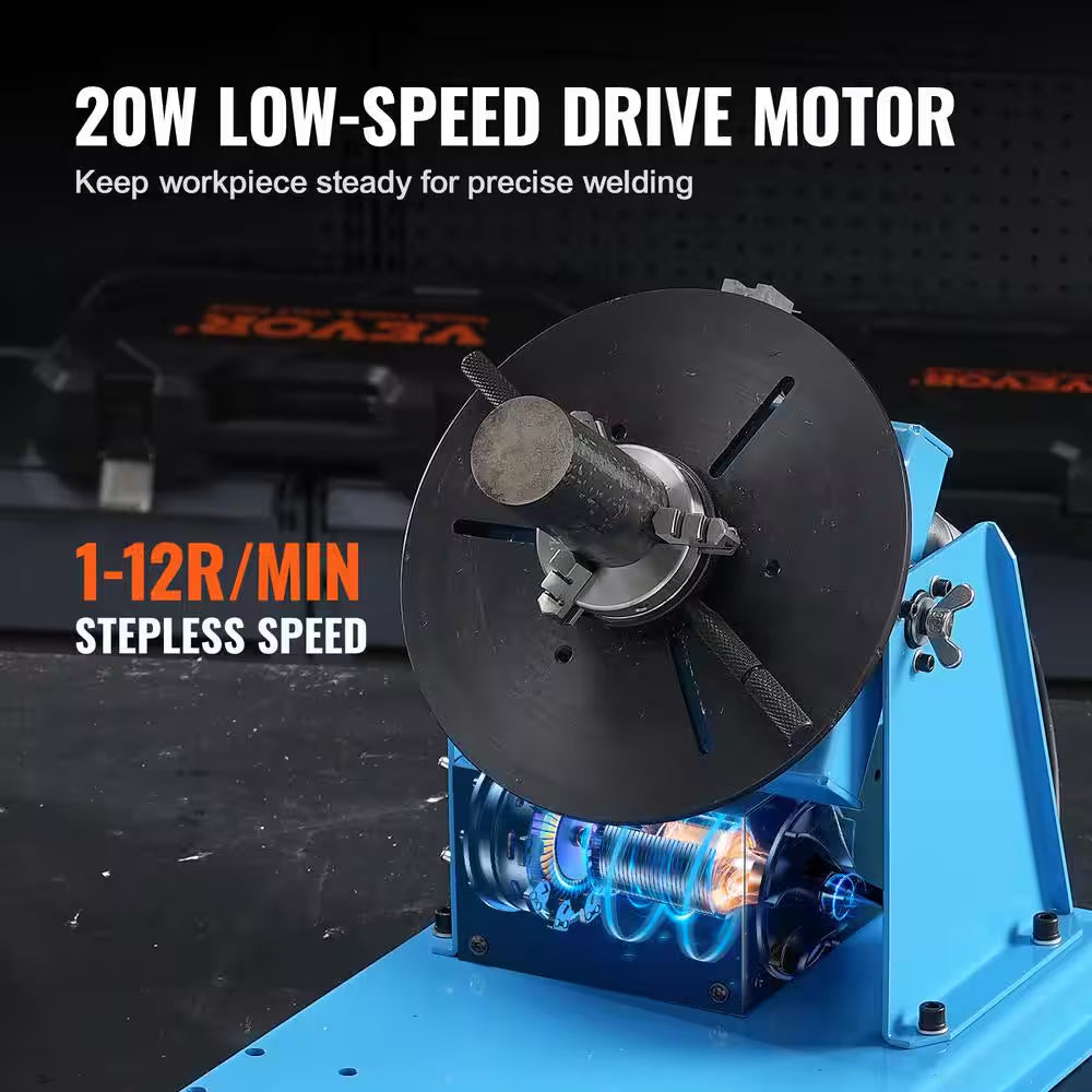 Rotary Welding Positioner 10KG 0-90° Welding Turntable Table with 8.1 In. 3-Jaw Lathe Chuck 1 to 12 RPM 20W for Welding