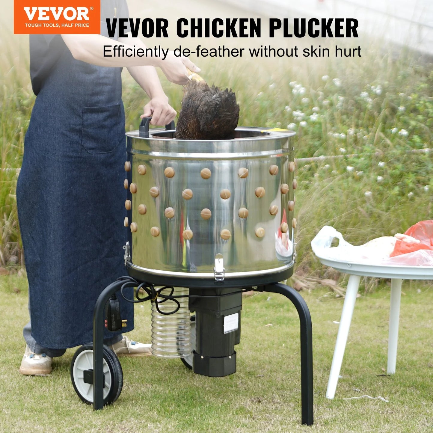 VEVOR Chicken Plucker Machine, Feather Plucker with 20-Inch Stainless Steel Drum, Defeathering Equipment with 108 Soft Fingers, Simple Debris Collection, 500W High Power Poultry Plucking
