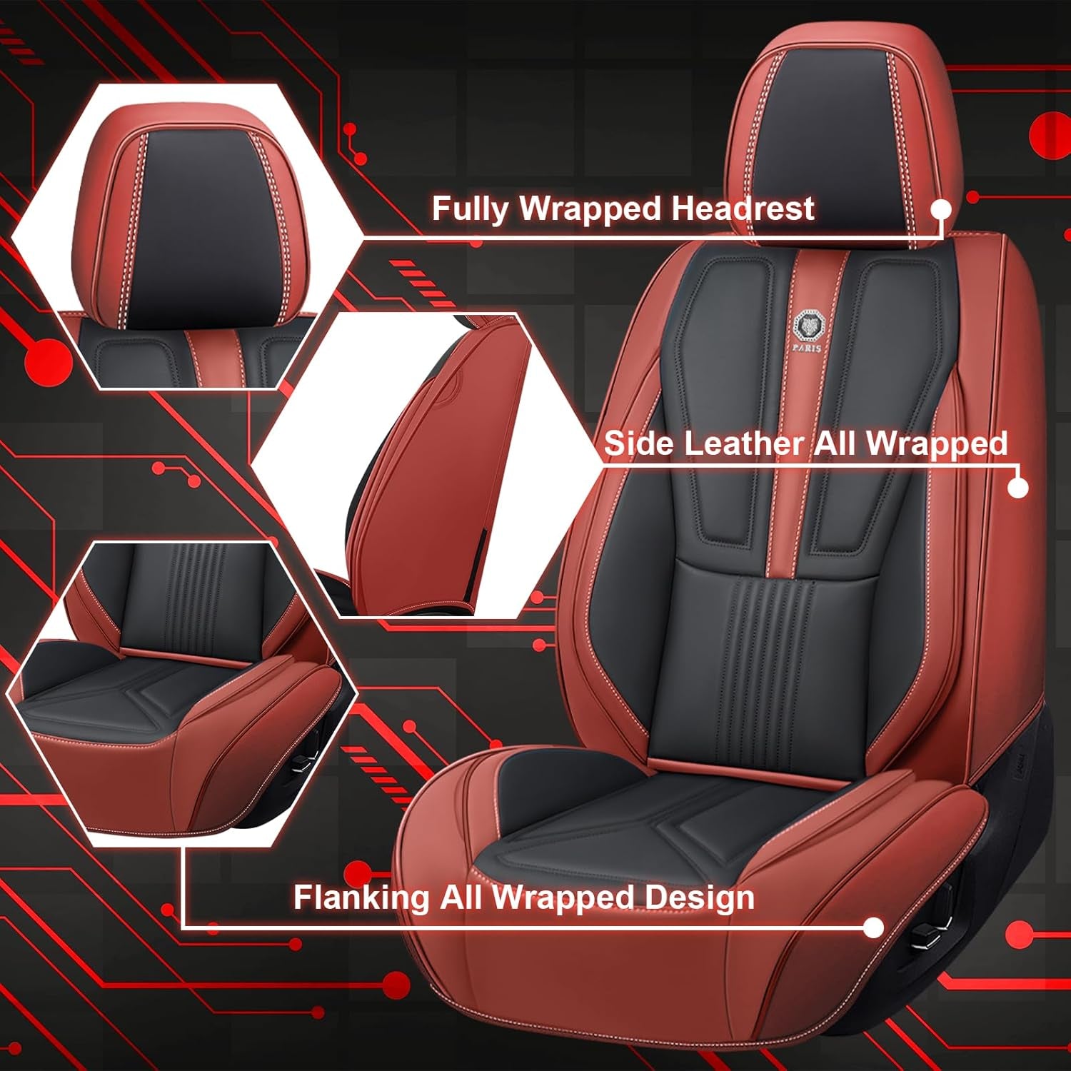 Front Seat Covers for Acura MDX 2001-2025, Premium Car Seat Protectors,Waterproof Non-Slip Seat Cushion,Luxury Automotive Interior Accessories Covers(2 Front Set, Black-Red)