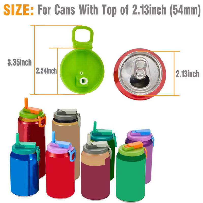Soda Lid Covers with Straws 4Pcs Beverage Can Protector Silicone Can Covers Beer Bottle Cap Tin Can Cup Soda Leak-Proof Caps