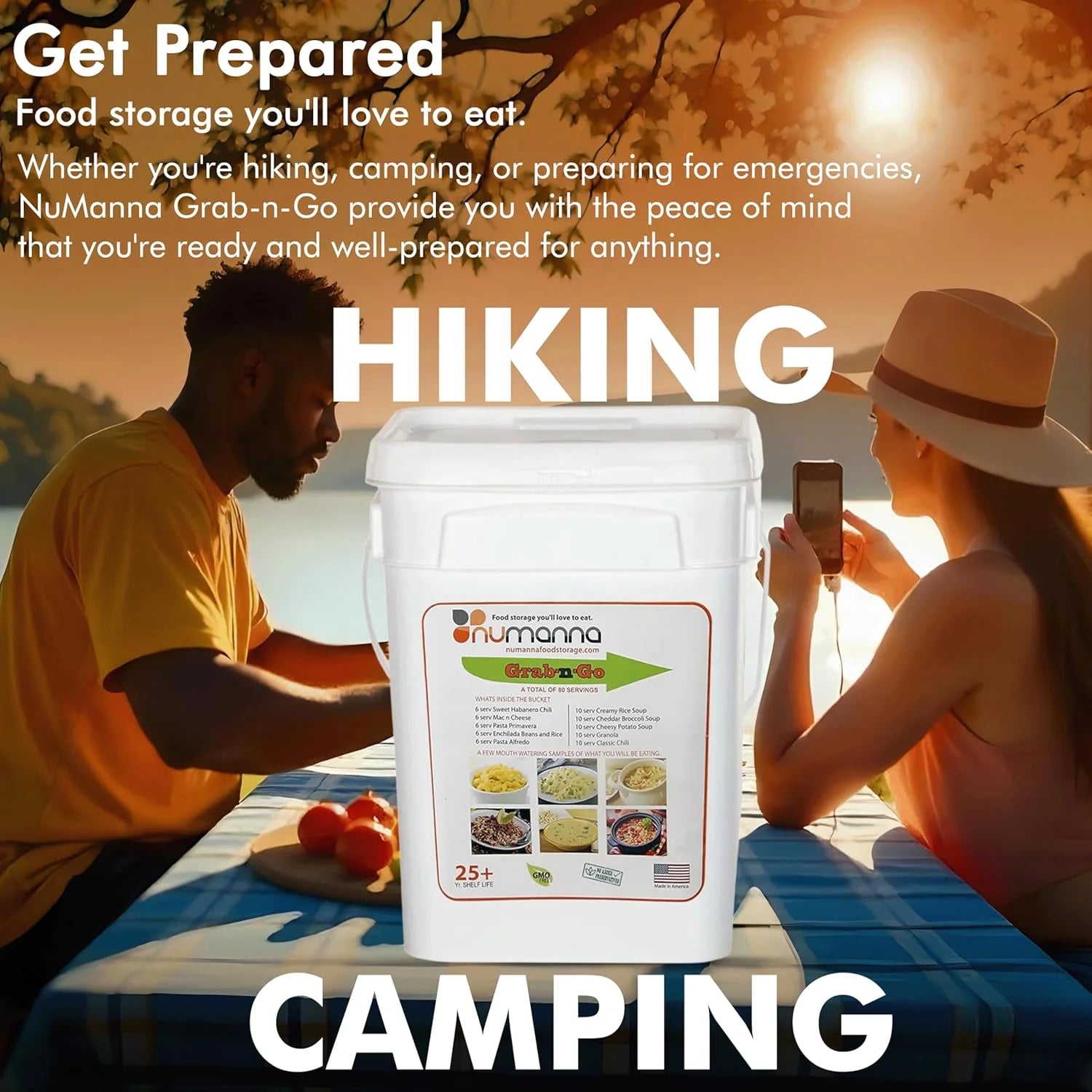 Grab-N-Go Bucket – 80 Servings of Freeze-Dried Meals | 25+ Year Shelf Life | Ready-To-Eat Emergency Survival Food Kit | Non-Perishable Breakfast & Dinner | Made in USA