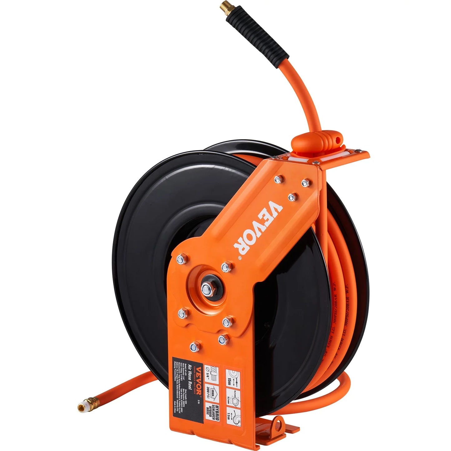 VEVOR Retractable Air Hose Reel, 3/8 in X 50 FT Hybrid Air Hose Max 300PSI, Air Compressor Hose Reel with 5 Ft Lead In, Ceiling / Wall Mount Heavy Duty Single Arm Steel Reel