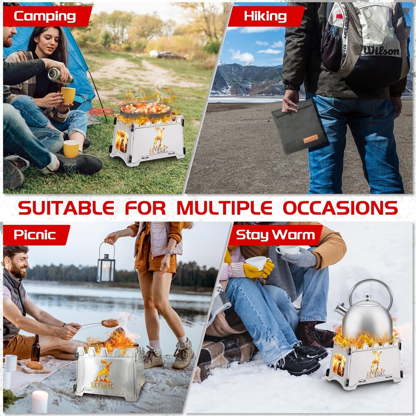 Camping Wood Burning Stove Portable - Folding Collapsible Backpacking Stainless