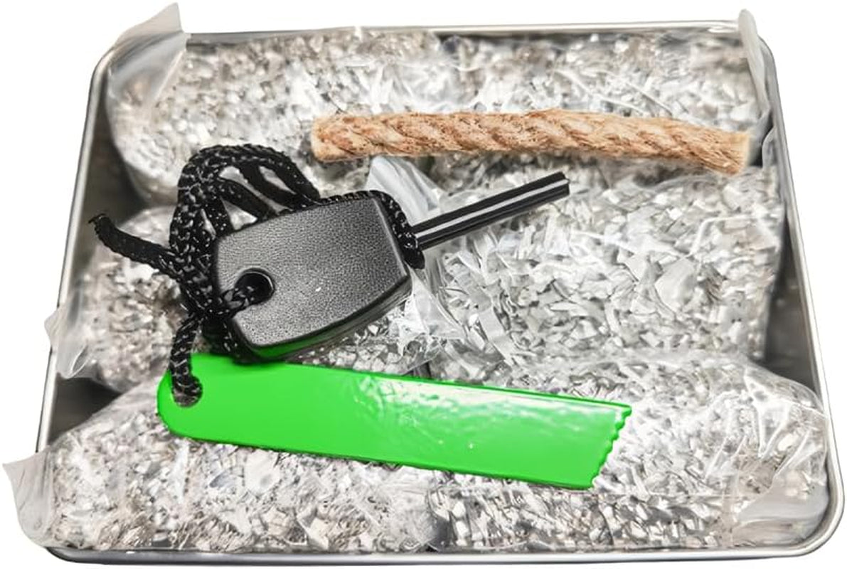 Magnesium Fire Starter Survival Kit – 6 Bags of 99% Pure Shavings + Ferro Rod, Striker, Waxed Tinder Rope & Waterproof Tin for Camping, Hiking, Bushcraft, Emergency