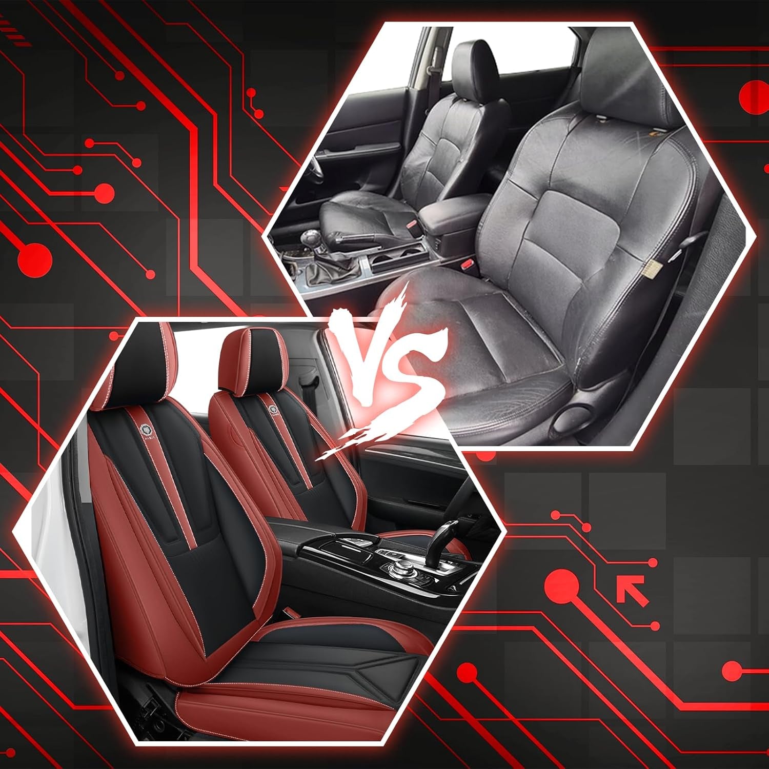 Front Seat Covers for Acura MDX 2001-2025, Premium Car Seat Protectors,Waterproof Non-Slip Seat Cushion,Luxury Automotive Interior Accessories Covers(2 Front Set, Black-Red)