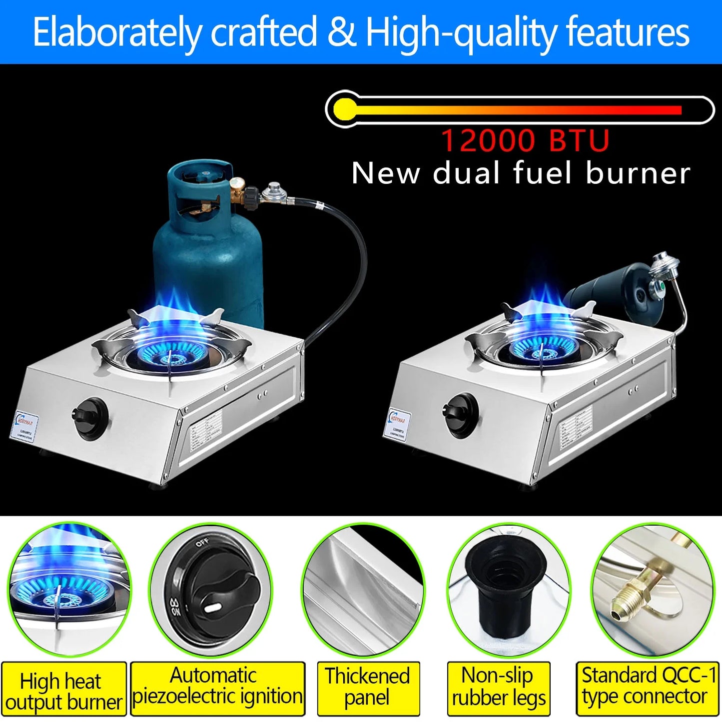 Propane Stove 12000 BTU Dual Fuel Stove Auto Ignition Propane Burner