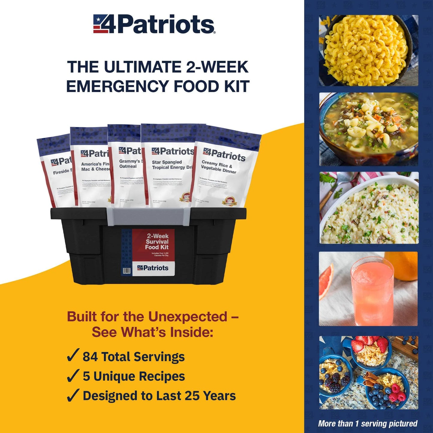 2-Week Emergency Food Supply Survival Kit - Perfect for Camping, Freeze Dried Preparedness Food, Designed to Last 25 Years - 84 Servings of Delicious Breakfast, Lunch, & Dinner