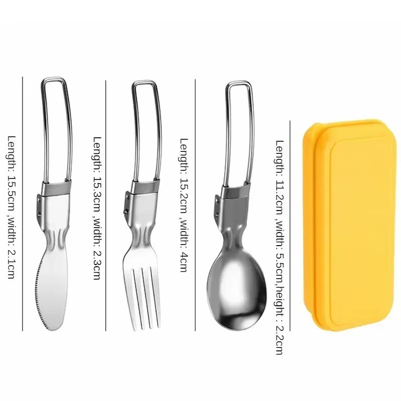 3PCS Mini Portable Outdoor Spoon Fork Tableware Camping Stainless Steel Cutlery Set for Hiking Outdoor Camping Cooking Supplies