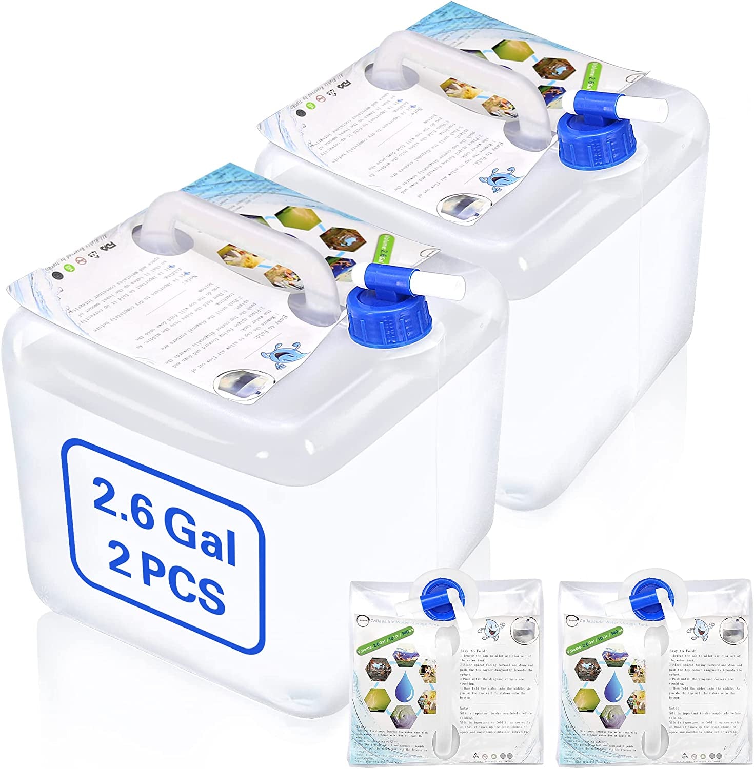 Camping Water Storage Containers - BPA Free Water Container for Outdoors Hiking Collapsible Water Jug with Spigot Emergency Water Storage for Survival Kits 2.6/5.3 Gallon