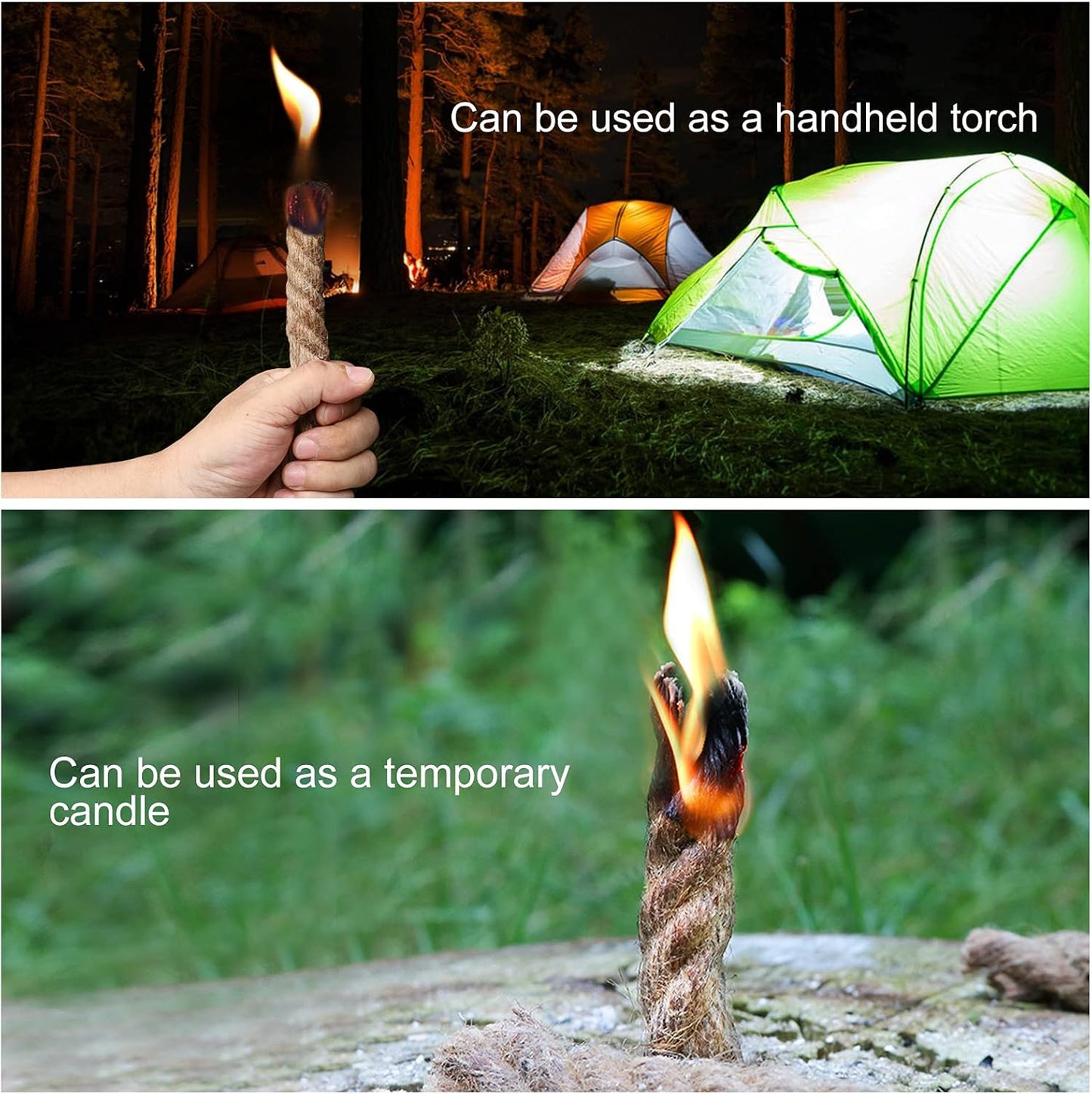 100% Windproof, Rainproof and Moisture- Emergency Survival Tool Kits| Long-Lasting Fire Starters for Campfires| Camping Cooking Kindling Tinder| Fire Rope Hemp Core| Unlimited Shelf Life