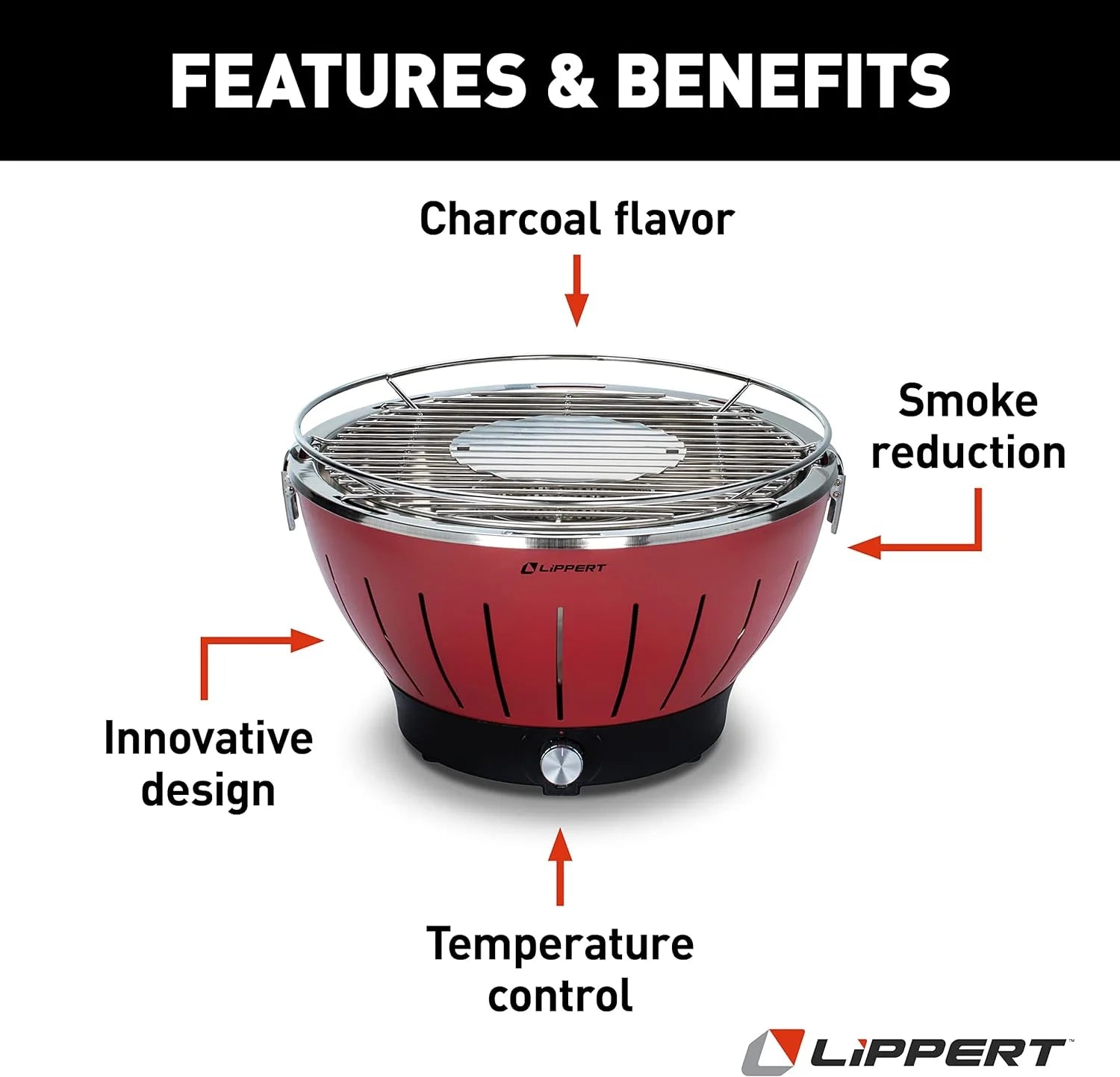 Odyssey Portable Grill - Compact and Versatile Charcoal Grill for Camping, Tailgating, and Outdoor Cooking - Lightweight and Durable Design with Large Cooking Surface - Red