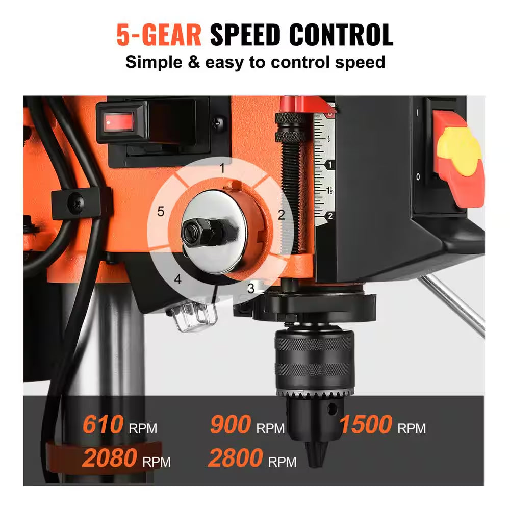 10 In. Benchtop Drill Press 3.2 Amp 5-Speed Cast Iron Bench Drill Press Tabletop Drilling Machine for Wood Metal