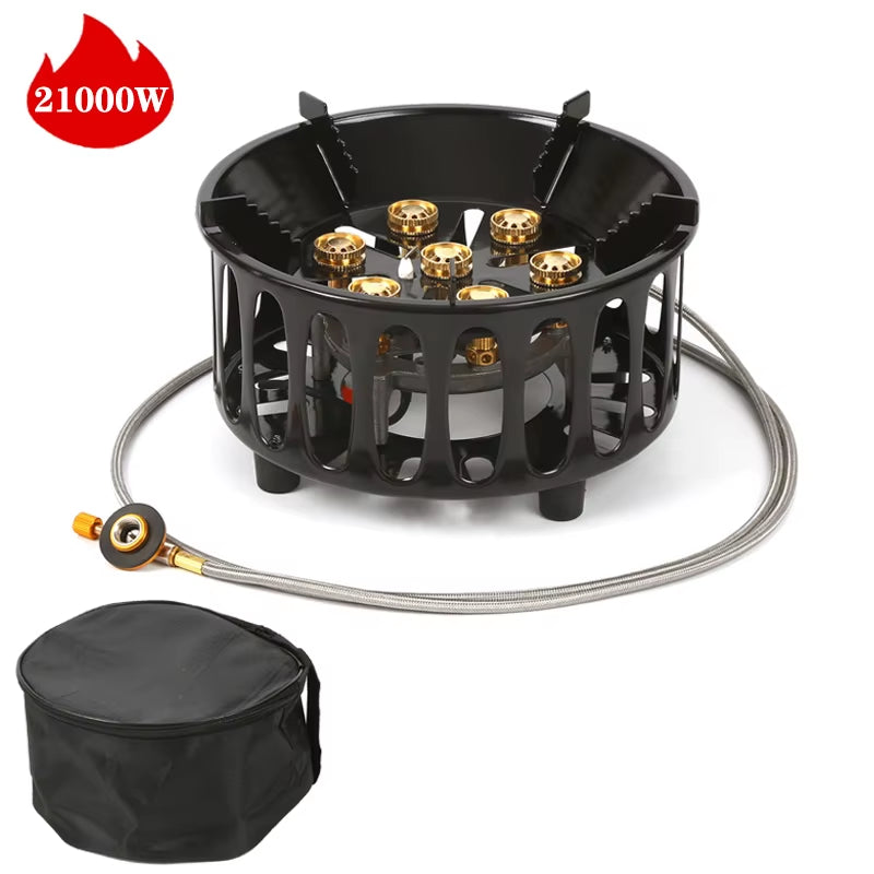 Outdoor Hiking Gas Stove 21000W 7-Core Strong Fire Power Camping Picnic BBQ Burner Portable Windproof Electronic Ignition Stoves