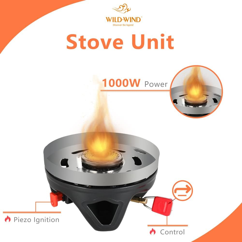 X2 Camping and Backpacking Stove Cooking System, Outdoor Portable Camp Gas Stoves Burner with 0.75L Pot & 0.25L Pan, Piezo Ignition, for Hiking, Fishing, Hunting, Orange