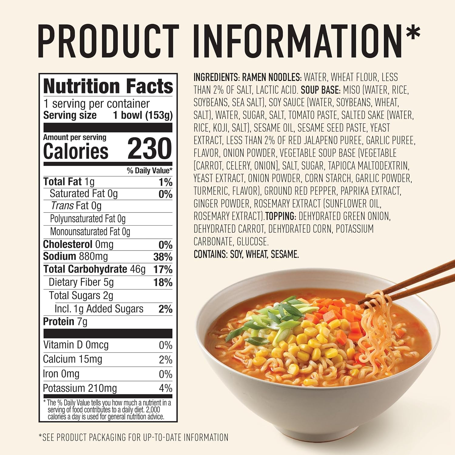 Japanese Style Spicy Miso Ramen Soup Bowl, Non GMO, 5.4 Ounces (Pack of 6)
