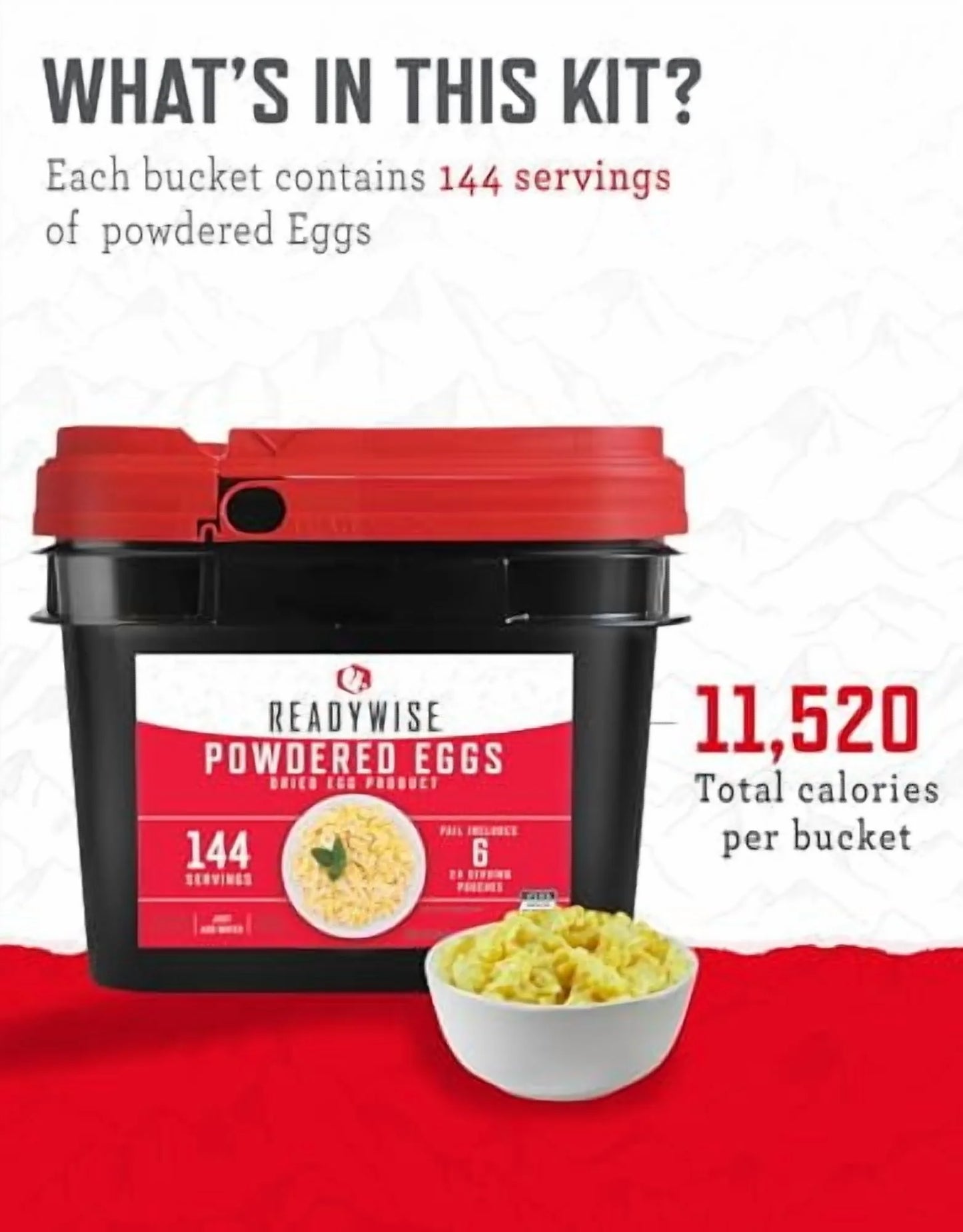 Long Term Meal - Powdered Eggs Bucket, 144 Servings, Emergency Food for Hiking & Camping, 25 Year Shelf Life