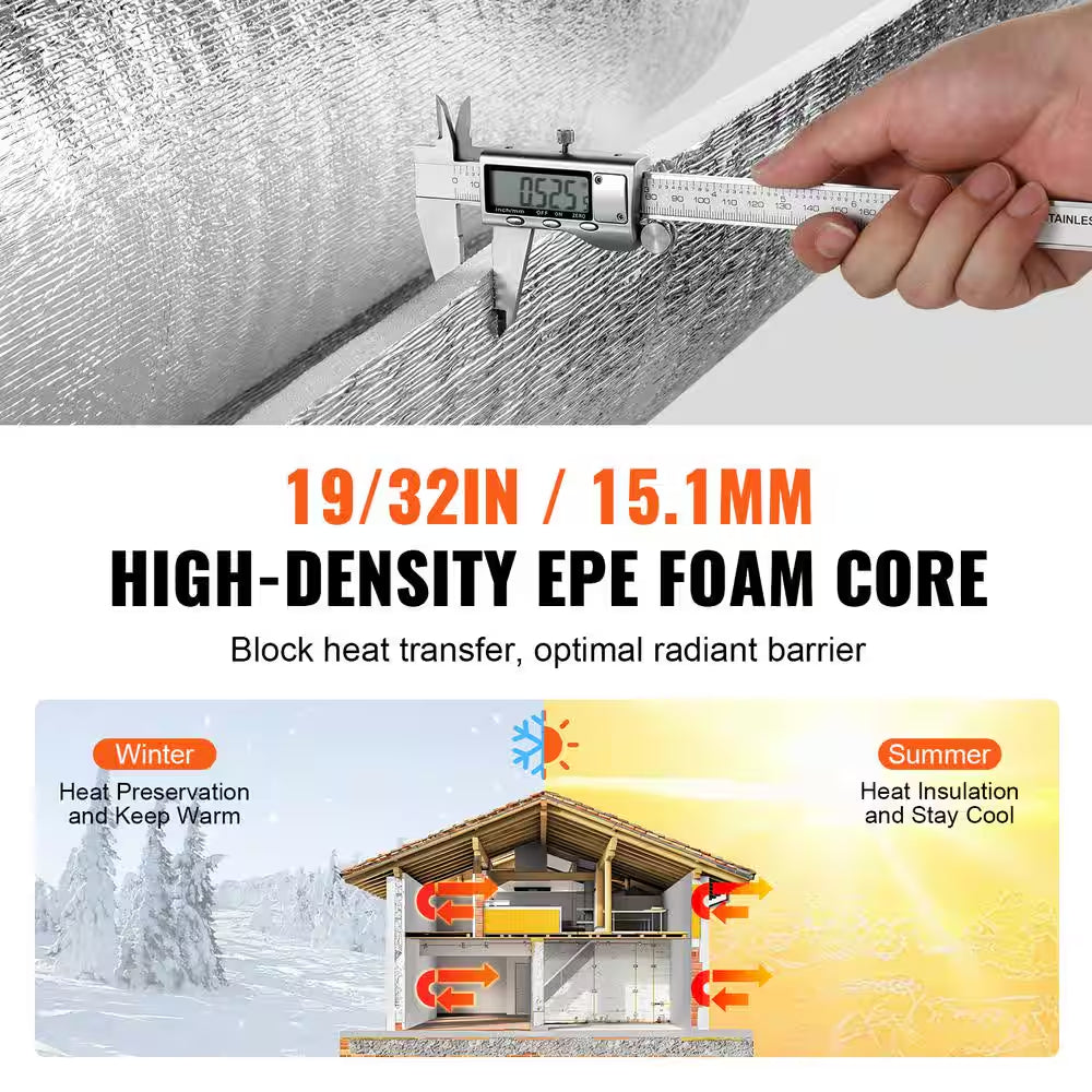 Double Reflective Insulation Roll 48 In. X 25 Ft. Foam Core Radiant Barrier 15.1 Mm Double-Sided Aluminum Foil EPE
