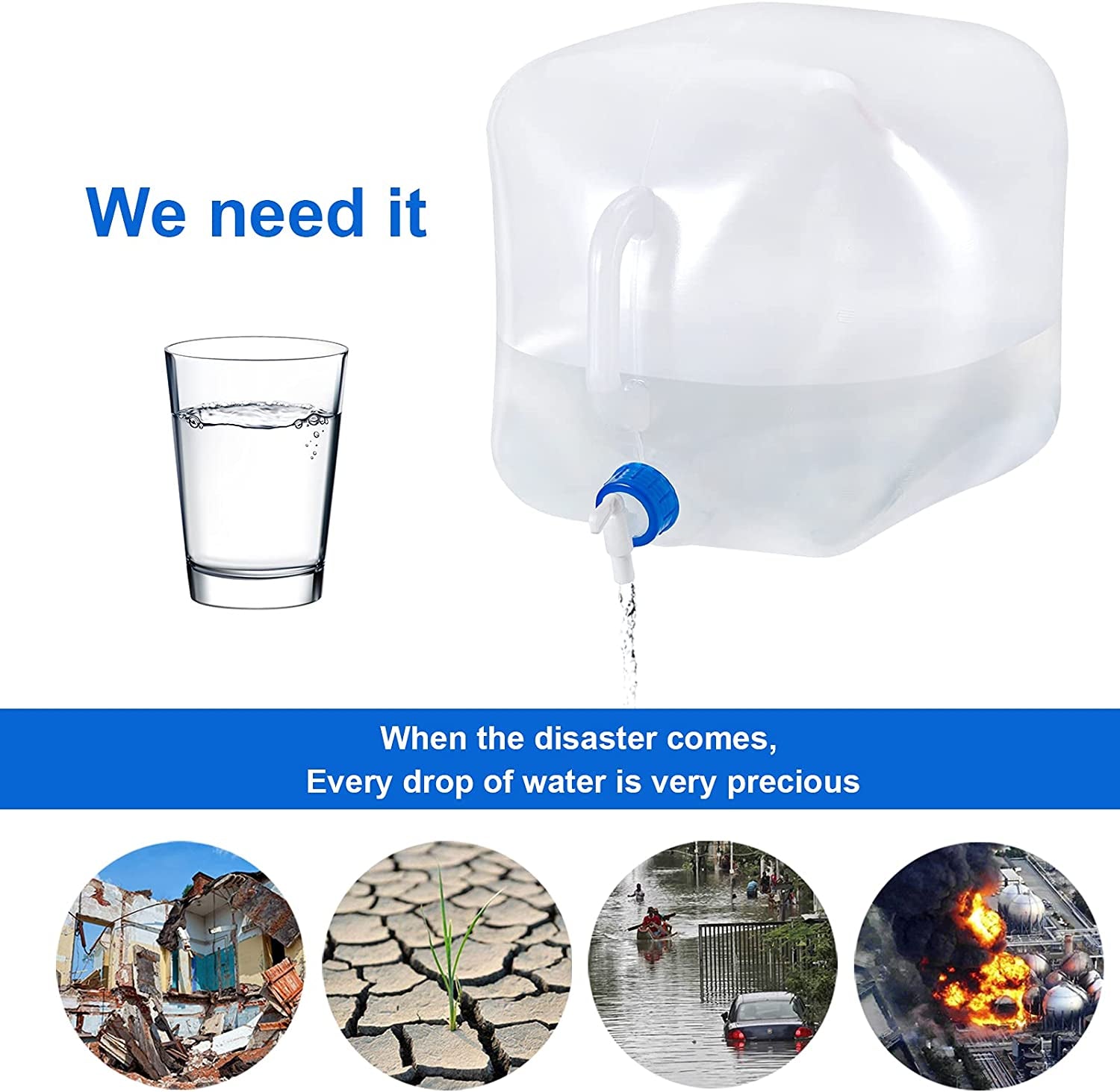 Collapsible Water Container with Spigot, BPA Free Storage Jug Canteen for Outdoor Camping Hiking & Emergency Survival Kit, Foldable Portable