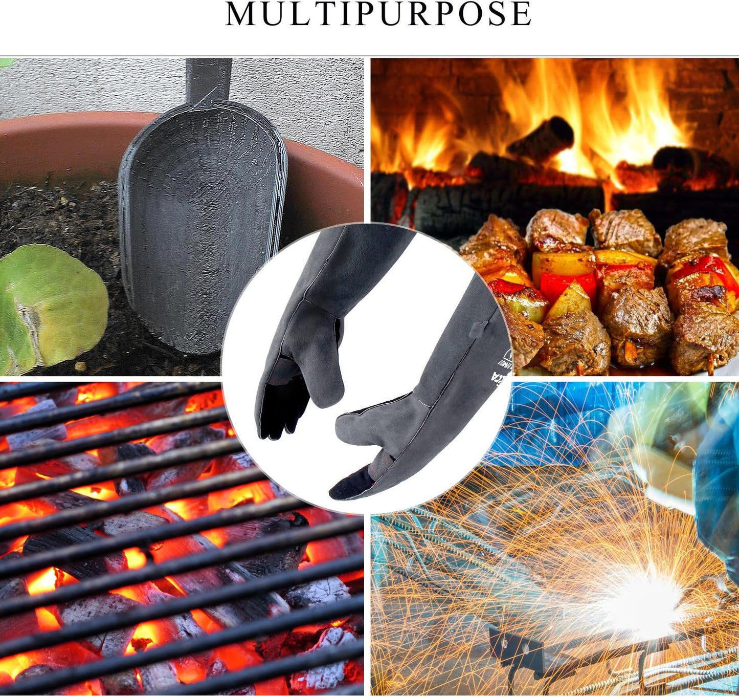 Fireplace Gloves Fire Heat Resistant: Grey 16IN 662℉- Fireproof Leather for Fireplace Fire Pit Wood Stove Campfire Furnace BBQ Grill Oven Stick Mig Welding Welder Gear - Birthday Gift for Men